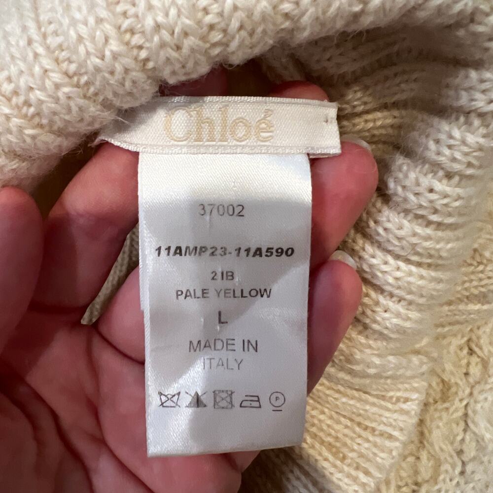 CHLOE Women's Cable Knit Poncho Size L In Pale Yellow - Picture 6 of 7